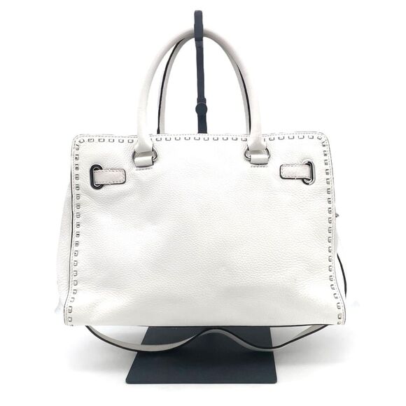 Michael Kors Bag Hamilton Whipped Optic White Leather Satchel Shoulder Bag Tote - Picture 3 of 16